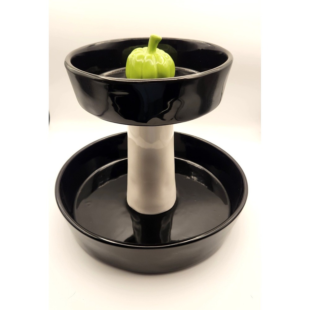 Rae Dunn Happy Halloween Ceramic Two tiered Candy Fruit Stand Hard to Find READ - Picture 3 of 5